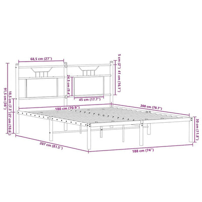 Sonoma-tammi metallinen sängynrunko ilman patjaa Trufasu 180x200cm