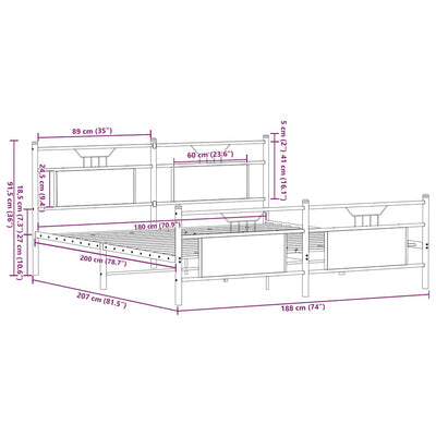 Ruskea tammi metallinen sängynrunko Trufasu 180x200cm
