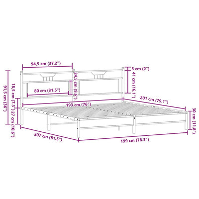 Ruskea tammi metallinen sängynrunko Trufasu 193x203cm