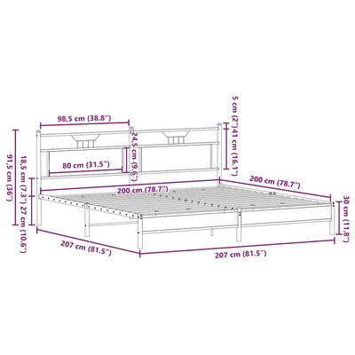 Ruskea tammi metallinen sängynrunko ilman patjaa Trufasu 200x200cm