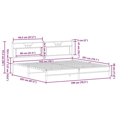 Ruskea tammi metallinen sängynrunko Trufasu 193x203cm