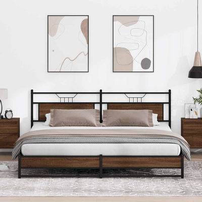 Ruskea tammi metallinen sängynrunko ilman patjaa Trufasu 200x200cm