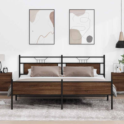Ruskea tammi metallinen sängynrunko ilman patjaa Trufasu 200x200cm