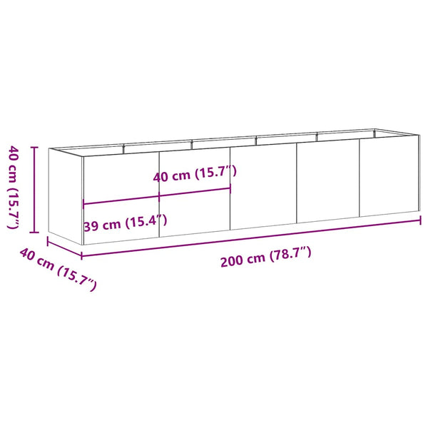 Ruosteinen istutuskone Mendu 200x40x40cm (säänkestävä teräs)