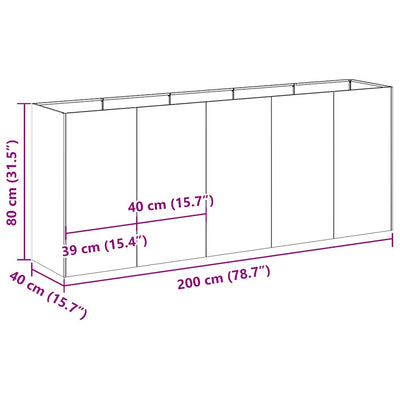 Kukkalaatikko musta 200x40x80 cm kylmävalssattu teräs