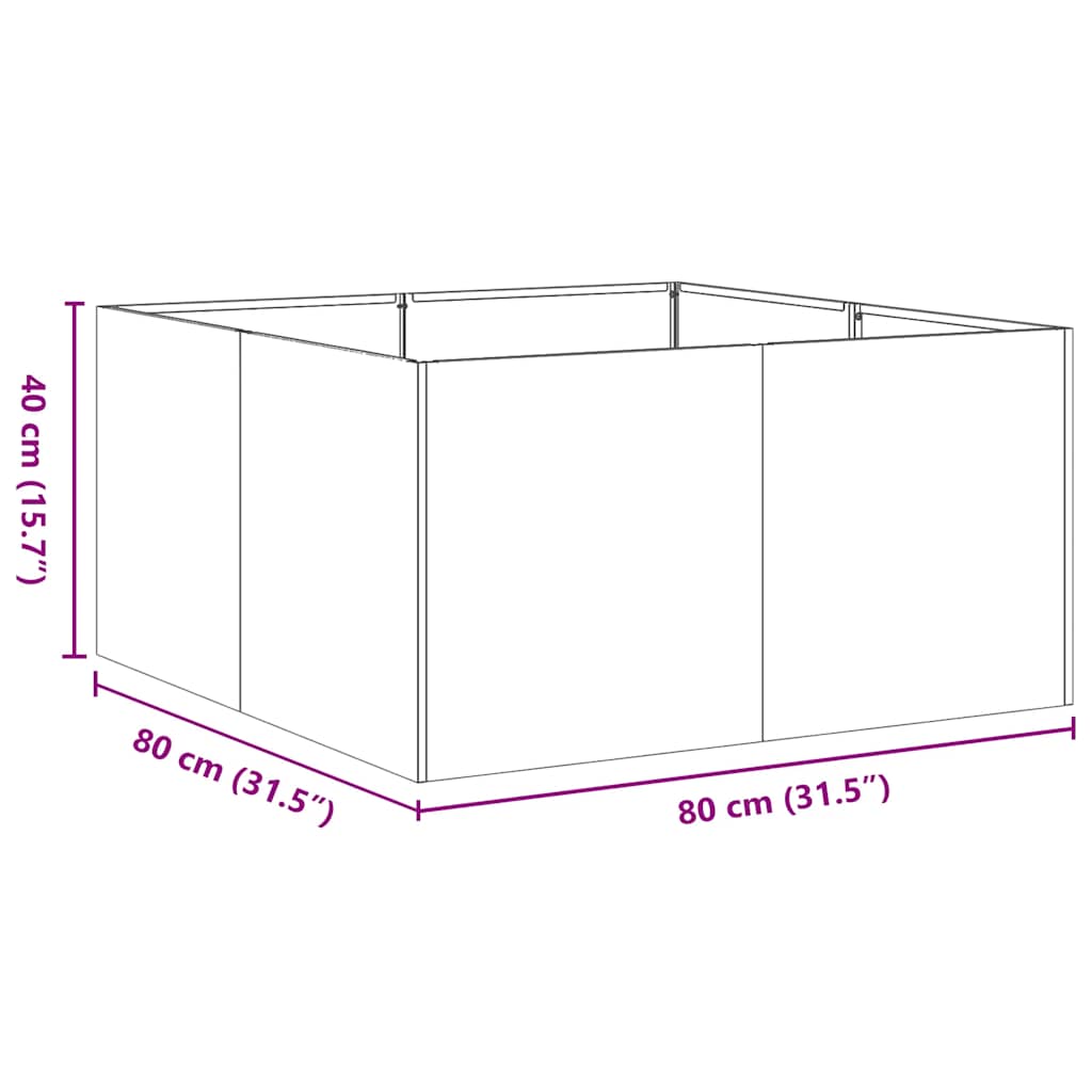 Oliivinvihreä kukkalaatikko Mendu 80x80x40cm (kylmävalssattu teräs)