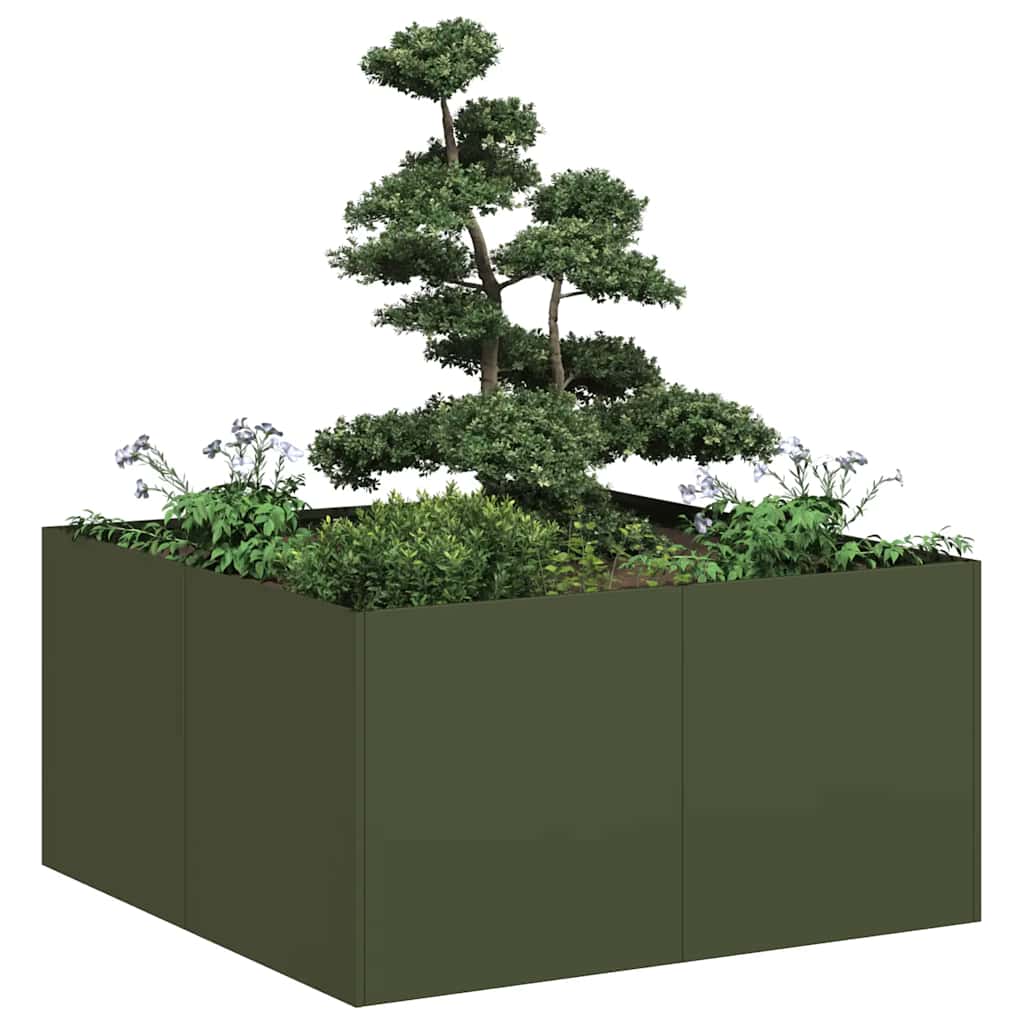 Oliivinvihreä kukkalaatikko Mendu 80x80x40cm (kylmävalssattu teräs)