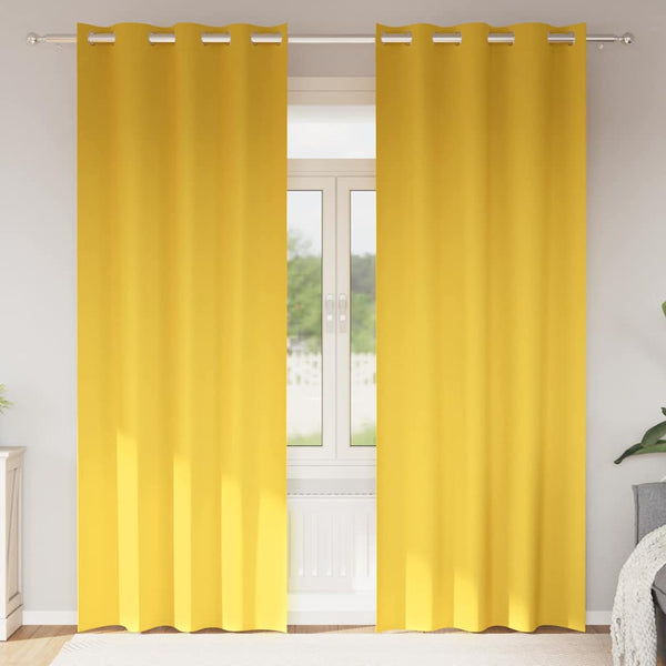Pimentävä verho renkailla 2 kpl Sinapinkeltainen 260 x 140 cm