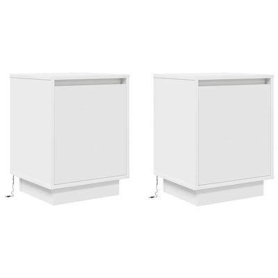 Yöpöytäkaapit LED-valoilla 2 kpl Valkoinen 38x34x50 cm
