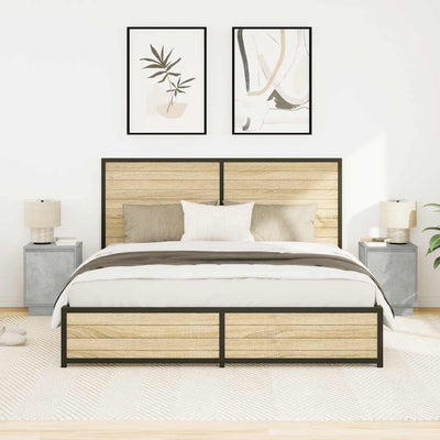 Betoninharmaa yöpöytäkaapit led-valoilla Melenia 38x34x50cm (2 kpl)