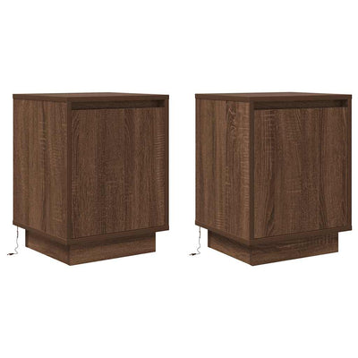 Yöpöytäkaapit LED-valoilla 2 kpl Ruskea Tammi 38x34x50 cm