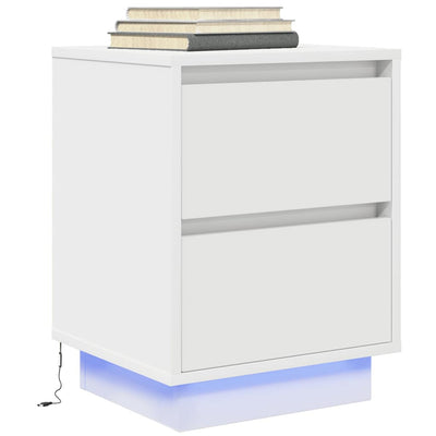 Valkoinen yöpöytäkaappi Mircica 38x34x50cm (led-valoilla)