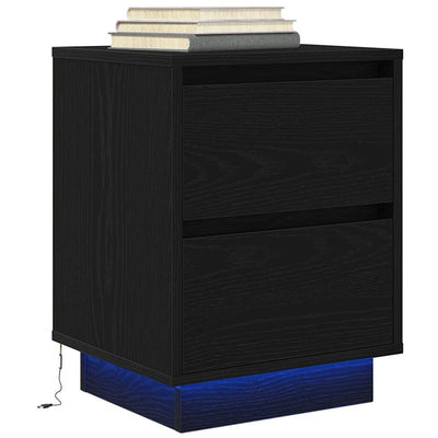 Musta yöpöytäkaapit led-valoilla Mircica 38x34x50cm (2 kpl)