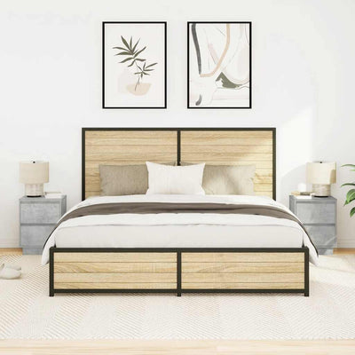 Betoninharmaa yöpöytäkaapit led-valoilla Mircica 38x34x50cm (2 kpl)