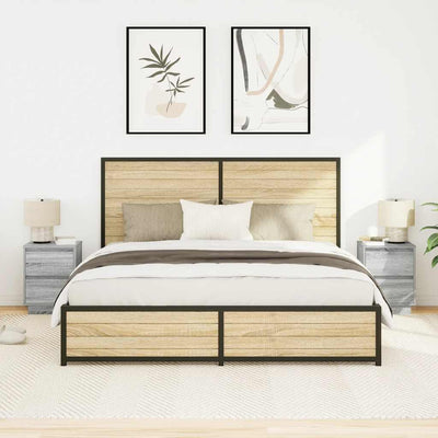 Harmaa yöpöytäkaapit led-valoilla Mircica 38x34x50cm (2 kpl)