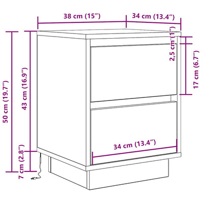 Ruskea yöpöytä led-valoilla Mircica 38x34x50cm (tammi)