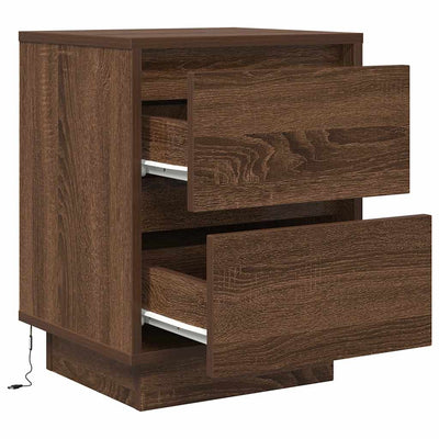 Yöpöytäkaapit LED-valoilla 2 kpl Ruskea Tammi 38x34x50 cm