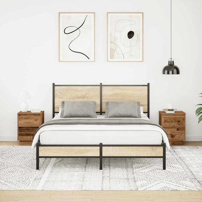 Vanha puu yöpöytäkaapit led-valoilla Mircica 38x34x50cm (2 kpl)