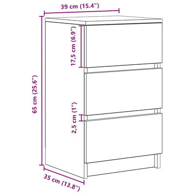 Sonoma-tammi yöpöytäkaappi Ginardo 39x35x65cm (3 laatikolla)