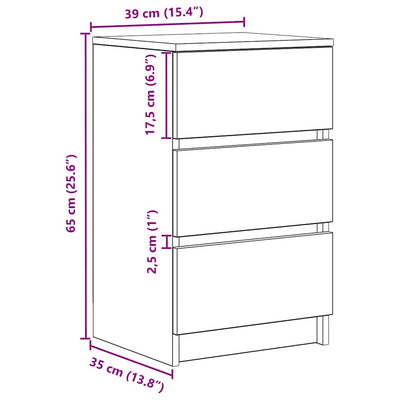 Harmaa yöpöytäkaapit Ginardo 39x35x65cm (3 laatikolla 2 kpl sonoma)