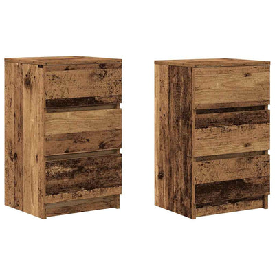 yöpöytäkaapit 3 laatikolla 2 kpl vanha puu 39x35x65 cm
