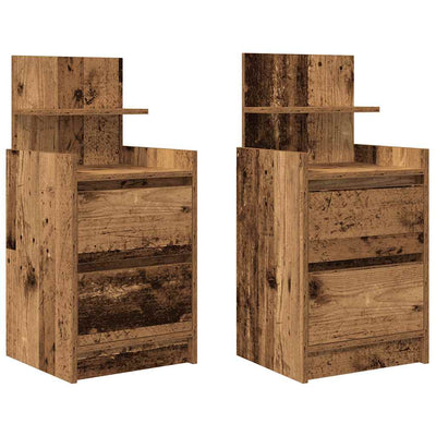 yöpöytäkaapit 2 laatikkoa 2 kpl vanha puu 38x34x80 cm