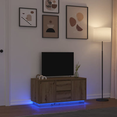 Käsityöläinen tammi tv-kaappi led-valoilla Kiersten 100x41x50cm