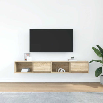 TV-seinäkaapit 2 kpl sonoma-tammi 80x31x25,5 cm tekninen puu