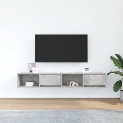 TV-seinäkaapit 2 kpl betoninharmaa 80x31x25,5 cm tekninen puu