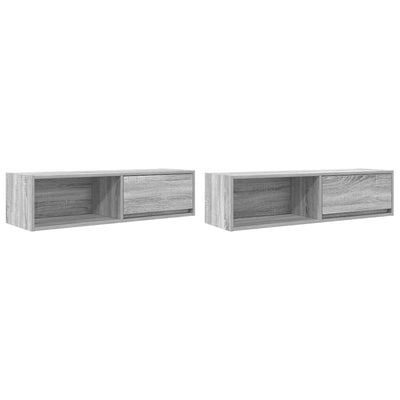 TV-seinäkaapit 2 kpl harmaa sonoma 100x31x25,5 cm tekninen puu
