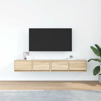 TV-seinäkaapit 2 kpl sonoma-tammi 80x31x25,5 cm tekninen puu