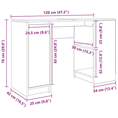 Betoninharmaa työpöytä Gustie 120x42x76cm (puinen)