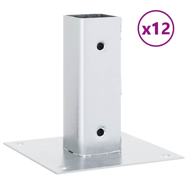 Pylväiden jalustat neliö 12 kpl hopea 51x51 mm galvanoitu teräs