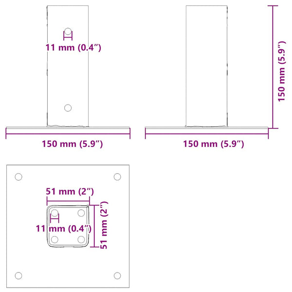 Pylväiden jalustat neliö 12 kpl hopea 51x51 mm galvanoitu teräs