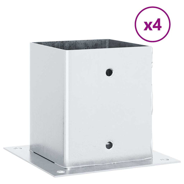 Pylväiden jalustat neliö 4 kpl hopea 101x101mm galvanoitu teräs