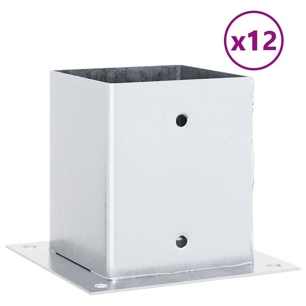 Pylväiden jalustat neliö 12kpl hopea 101x101mm galvanoitu teräs