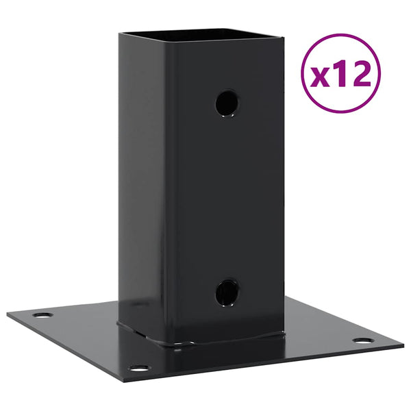 Pylväiden pohjat neliö 12 kpl 71x71 mm jauhemaalattu teräs