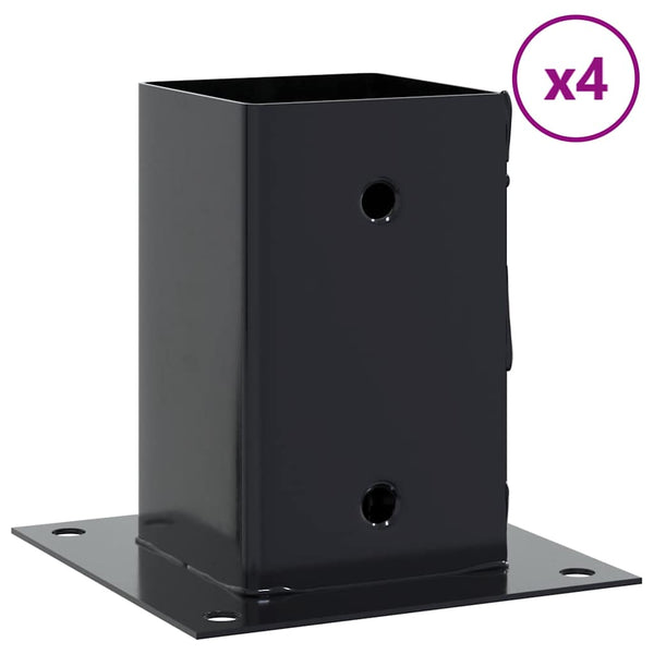 Pylväiden pohjat neliö 4 kpl 81x81 mm jauhemaalattu teräs