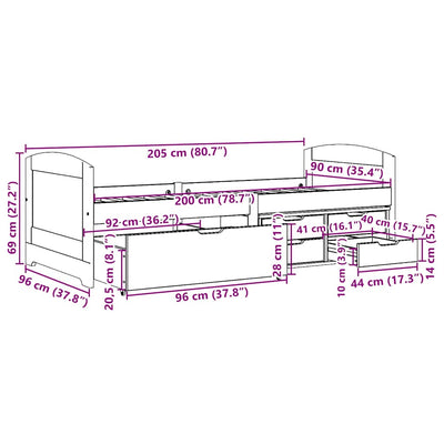 sohvasänky 5 laatikolla ilman patjaa IRUN musta 90x200 cm
