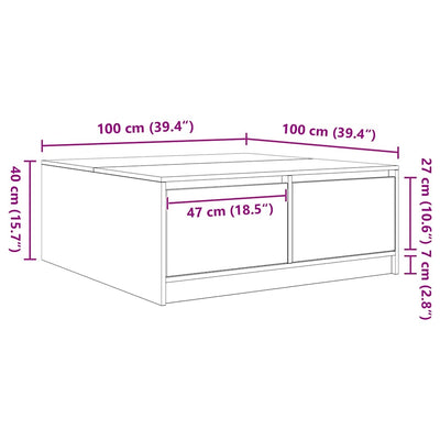 Musta sohvapöytä laatikoilla Agrifin 100x100x40cm (tammi)