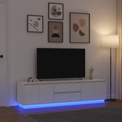 Valkoinen tv-taso led-valoilla Kiersten 160,5x41x50cm