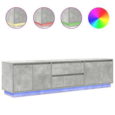 Betoninharmaa tv-taso led-valoilla Kiersten 193,5x41x50cm