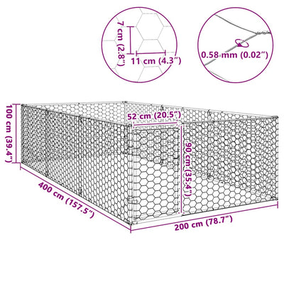 Galvanoitu ulkokoirakennel oven kanssa Virvioara 2x4x1 m (teräs)
