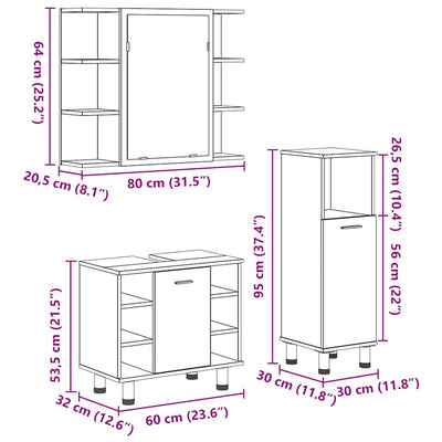 Kylpyhuoneen kalustesarja Vigh (3-osainen, tammi puinen)