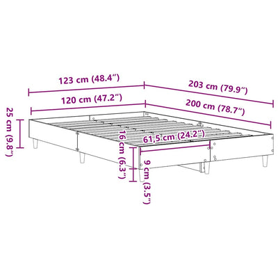 Sängynrunko Ei Patjaa Ruskea Tammi 120x200 cm Engineered Wood