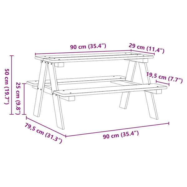 Lasten pöytä penkeillä IRUN 90x79,5x50 cm massiivipuu