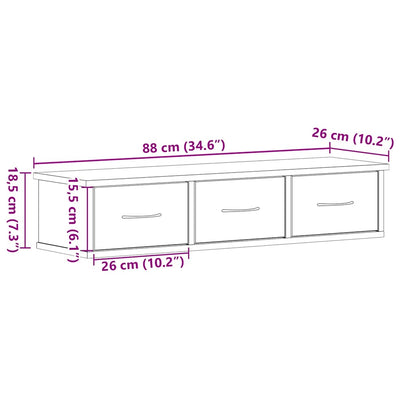 TV-seinäkaappi musta tammi 88x26x18,5 cm tekninen puu