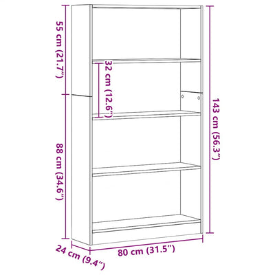 Kirjahylly musta tammi 80x24x143 cm tekninen puu