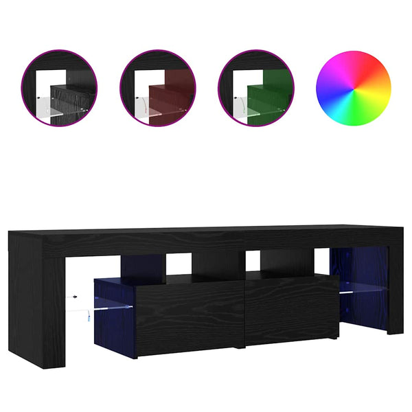 TV-taso LED-valoilla musta tammi 140x36,5x40 cm tekopuu