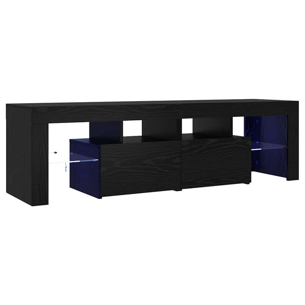 TV-taso LED-valoilla musta tammi 140x36,5x40 cm tekopuu